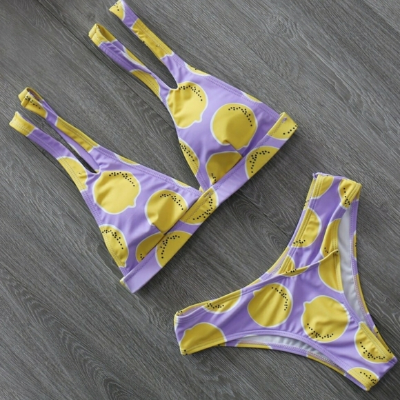 Juicy Lemons Triangle Cut Out Bikini Set Swimsuit - Picture 3 of 8